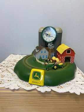 John Deere Farm House Barn Clock w/ Tractor & Trailer